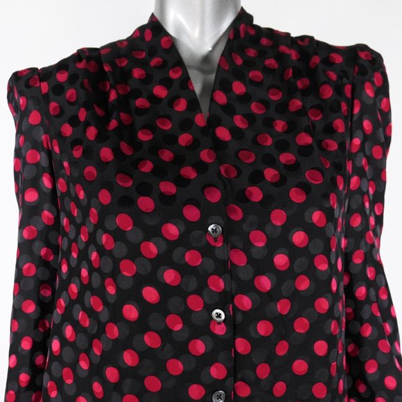 REDONE 40's Tailored Polka Dot 100% Silk Blouse - Picture 3 of 5